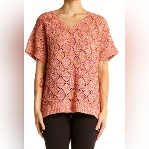 Coldwater Creek Coral Short Sleeve Knit Sweater, Size XL